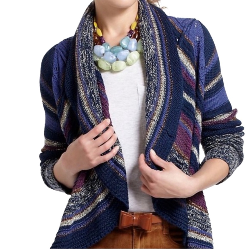 Like new! Anthropologie Rosie Neira open front stripe knit cardigan! Size Small - Picture 1 of 7